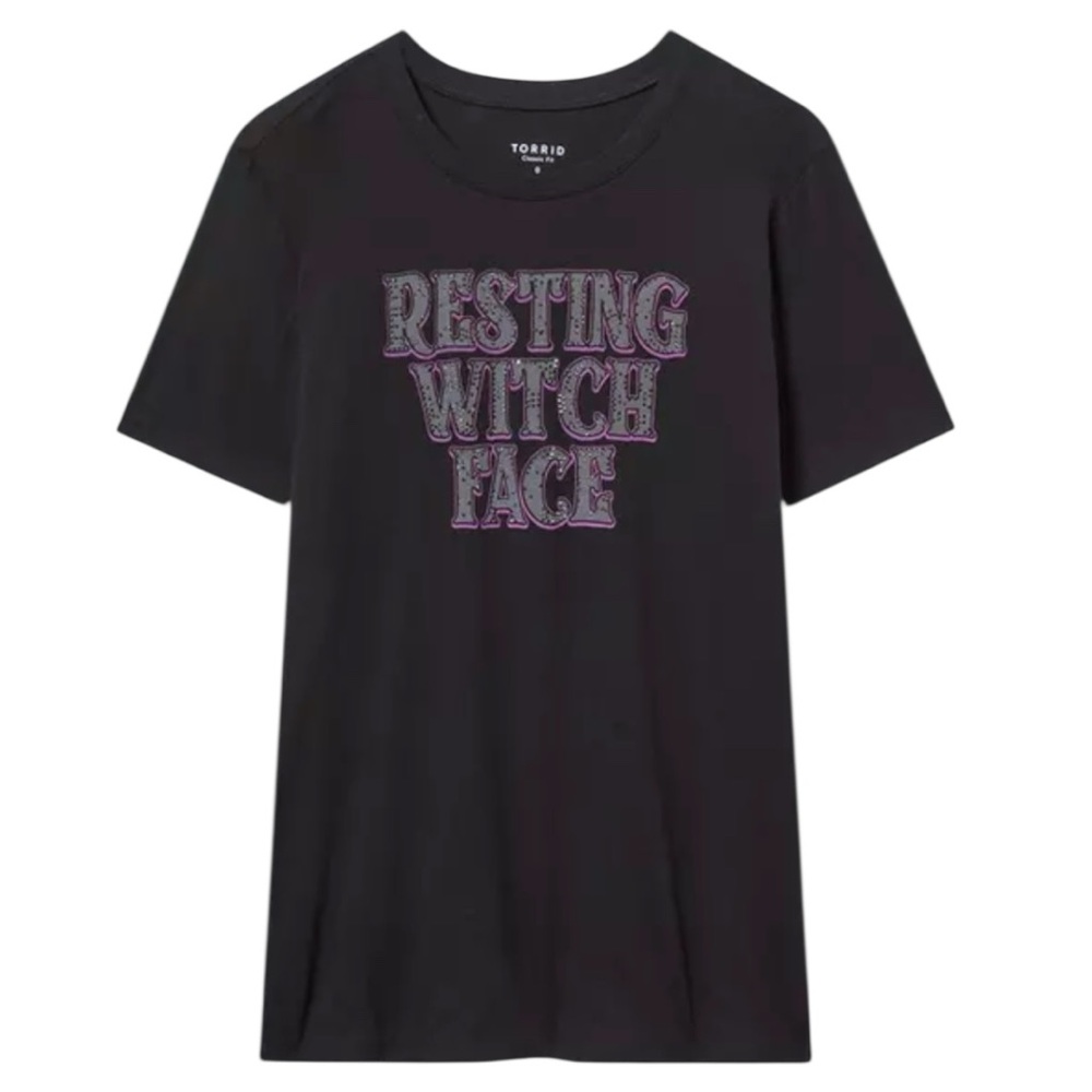 Torrid Resting Witch Face Embellished Classic Heritage Jersey Crew Tee Size 1